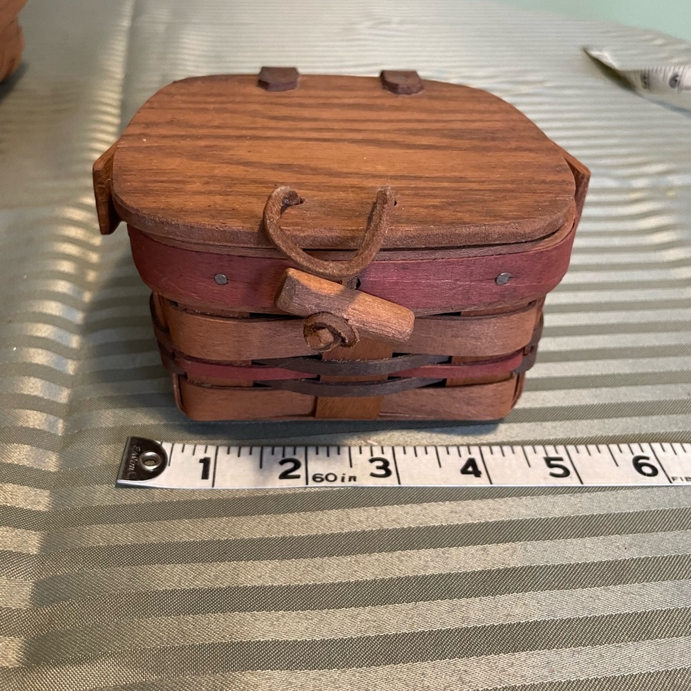 Longaberger Small Handwoven Wooden Basket Box with Red Accent